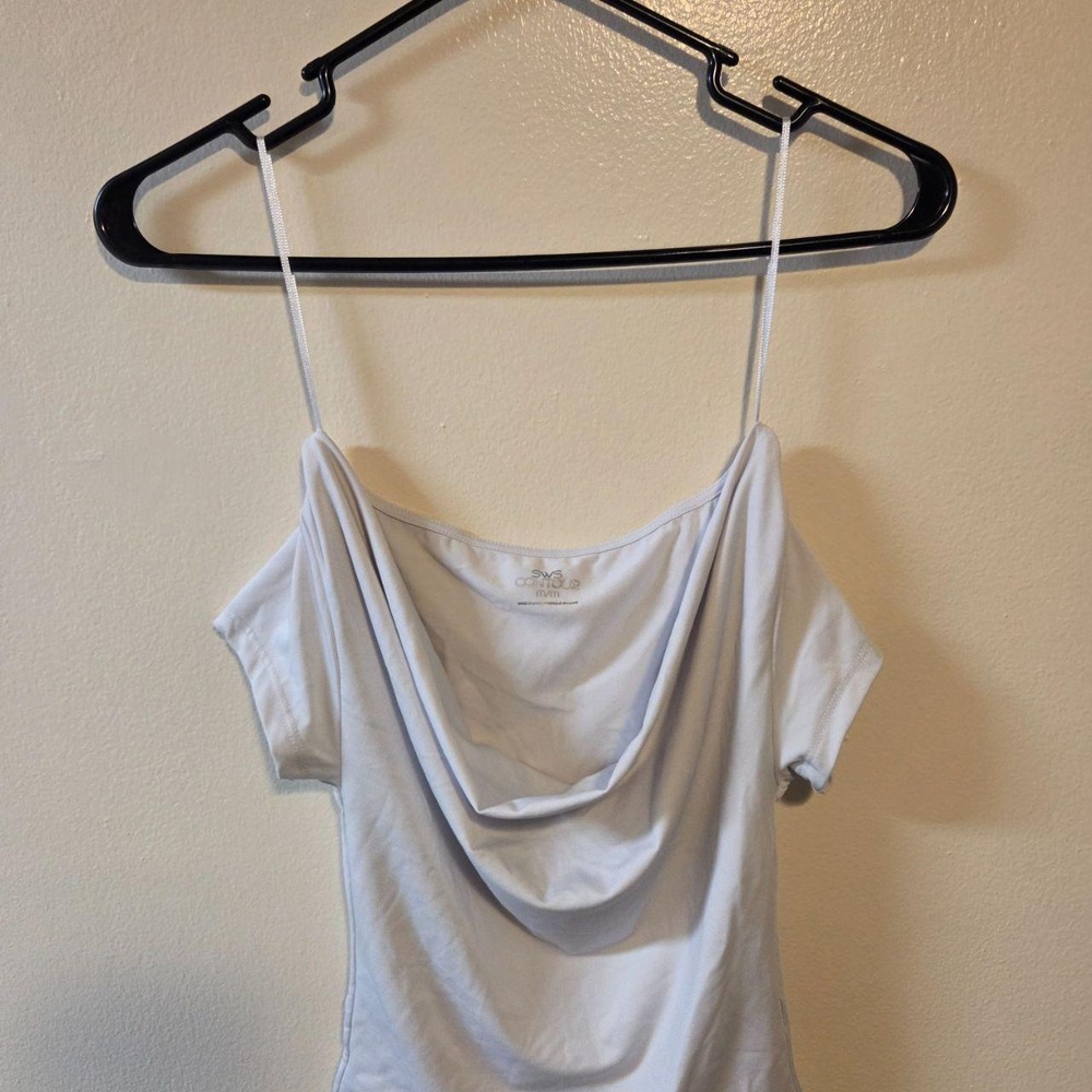 SWS Contour White Cowl Neck Bodysuit Short Sleeve Spaghetti Strap Mens Medium